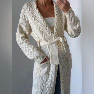 Cozy cream cable knit wool cardigan